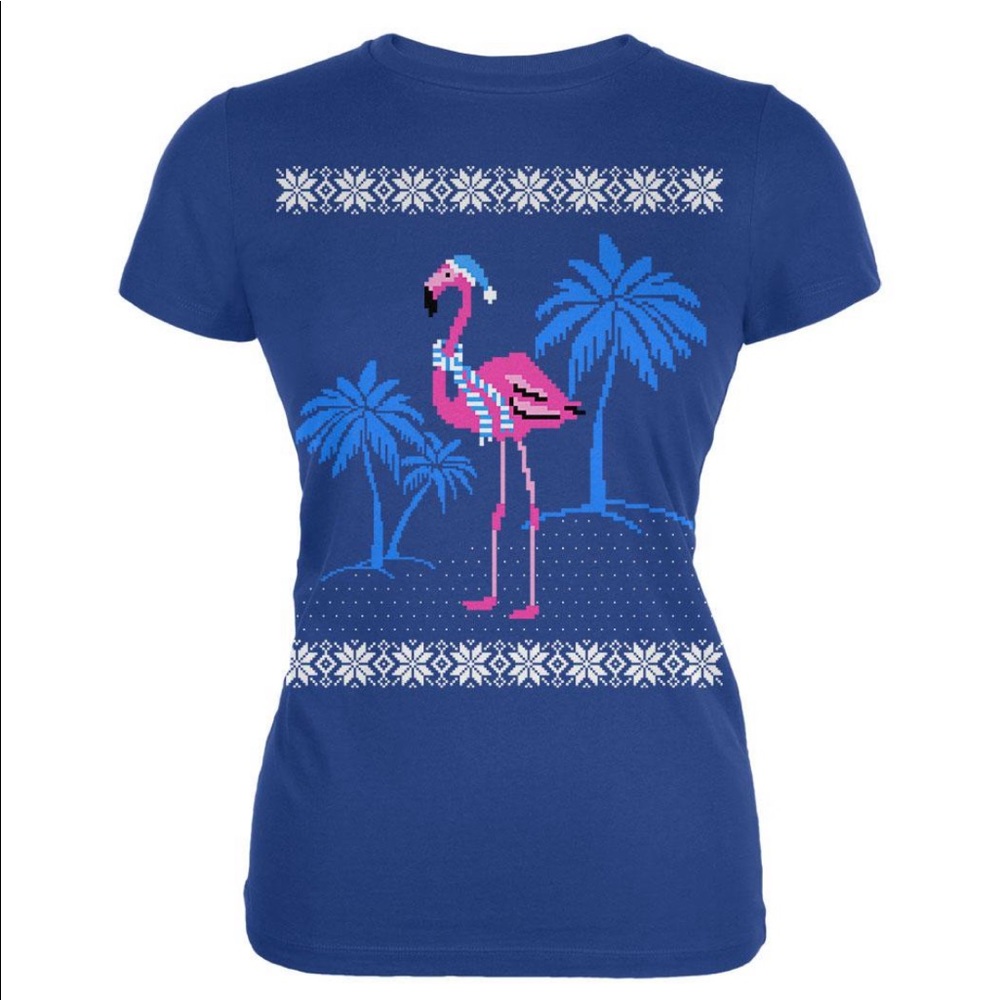 M Flamingo Ugly Christmas Sweater Top T-Shirt tee Santa Holiday Florida Tropical
